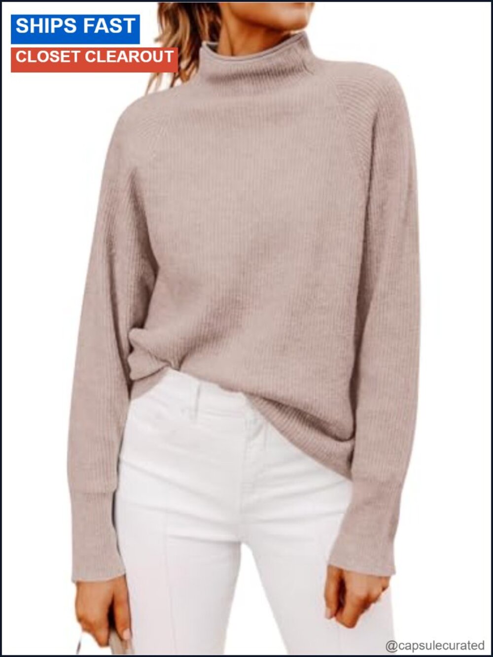 Womens Mock Neck Ribbed Knit Dolman Sleeve Pullover Sweater